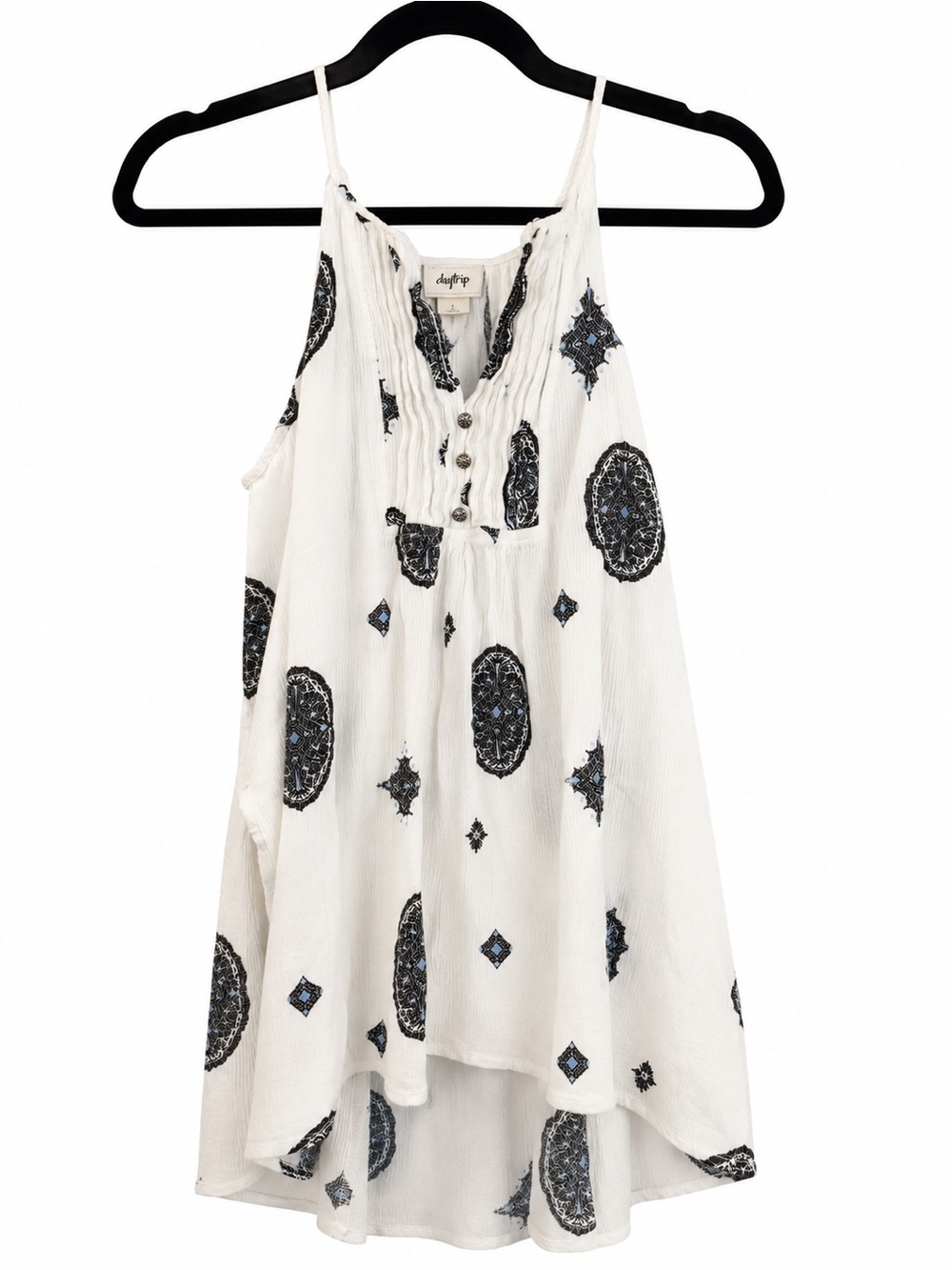 Daytrip White Gauze Camisole with Black & Blue Medallion Print
